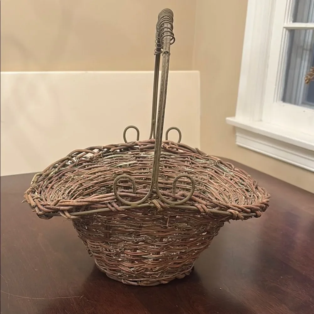 Rustic Woven Basket with metal Handle